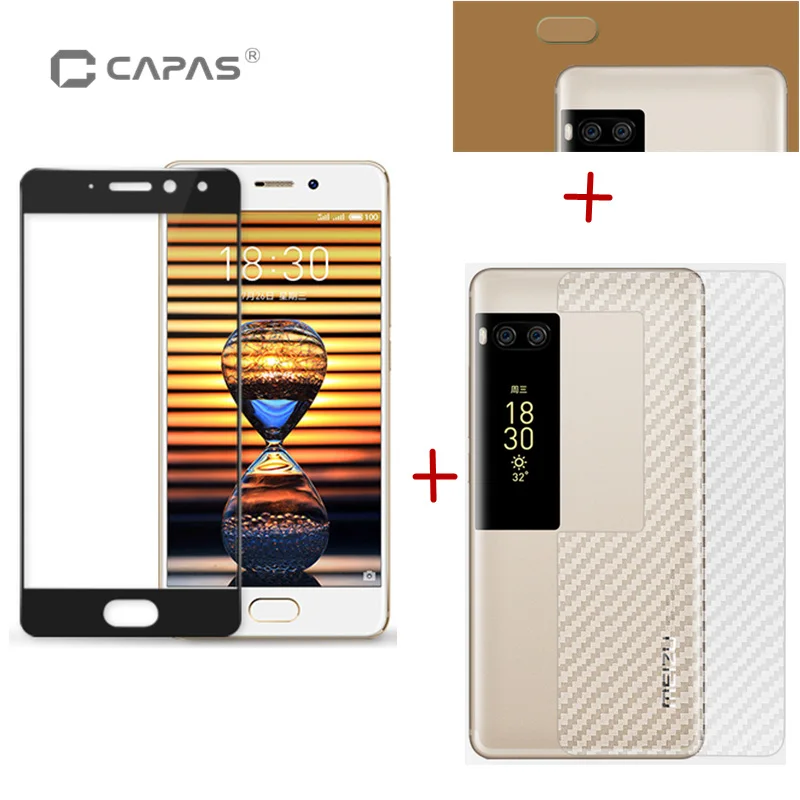 Оригинальные capas для Meizu Pro 7 Передняя защитная пленка из закаленного стекла для камеры задняя защитная пленка из углеродного волокна наборы Защита ЖК экрана - Цвет: Set Black
