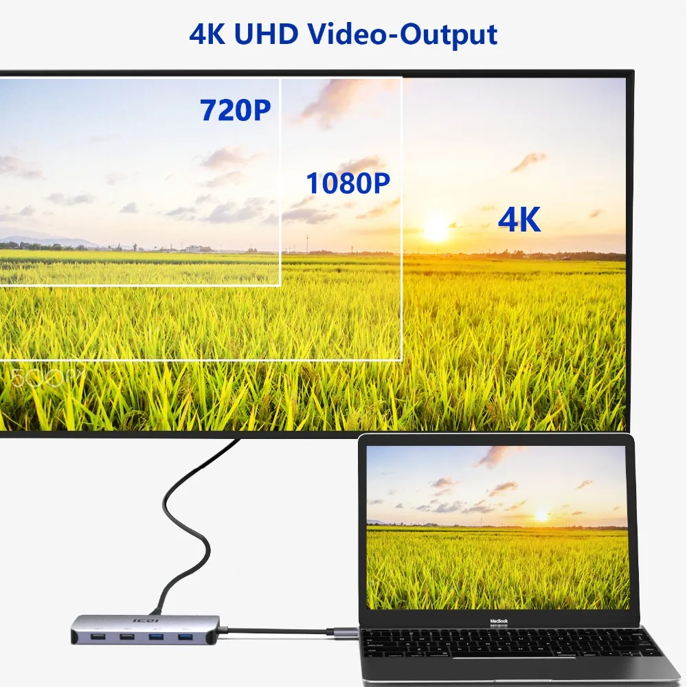 ICZI 10 в 1 USB C концентратор с 3,5 мм Аудио HDMI LAN TF \ SD слот USB 3,0 2,0 для Macbook huawei mate 10 \ 20 P20 samsung S8 S9 Note 9