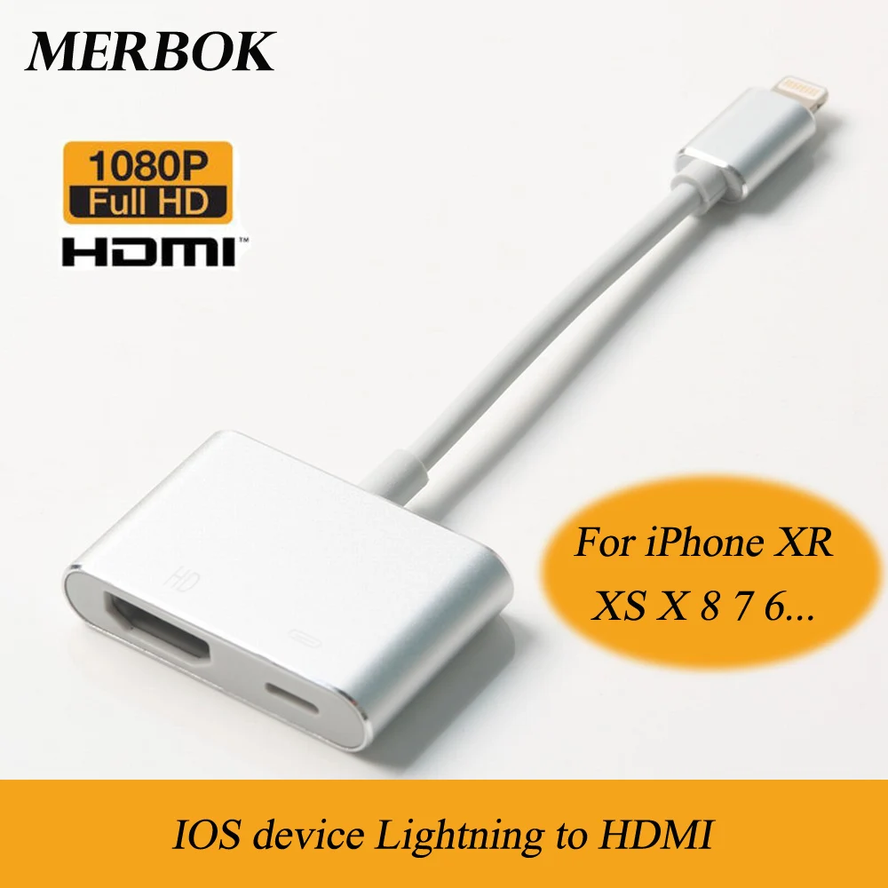 Кабель адаптер Lightning/HDMI Full HD для iPhone XS XR X 8 8P 7 7P 6 6S iPad iPod на ТВ HDTV|Переходники и