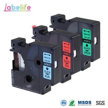 

Labelife 3 Pack Combo 6mm DYMO D1 Black on Blue Red Green 43616 43617 43619 Compatible For Dymo LabelManager