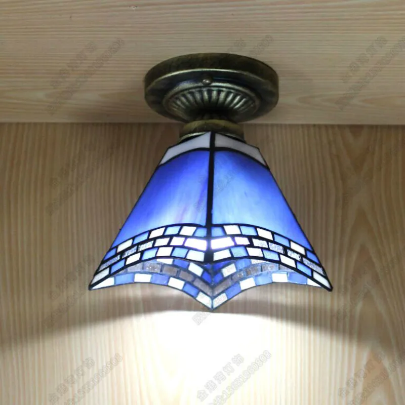 

Vintage Retro Handmde Mediterranean Sea Tiffany Square Led 27 Small Ceiling Lamp For Living Room Balcony Corridor Hallway 2000