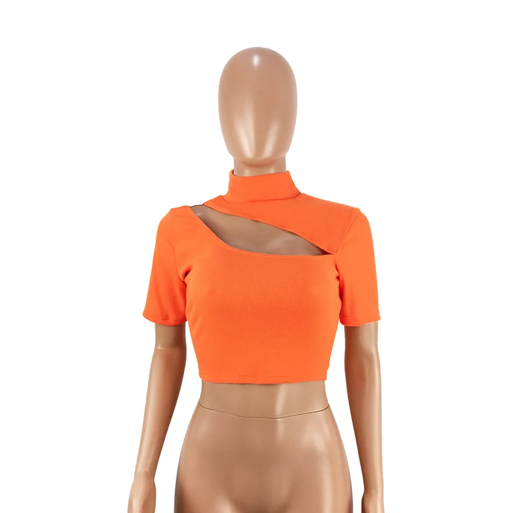HAOYUAN неоновая водолазка с коротким рукавом Футболка женская уличная летняя укороченная футболка Повседневная открытая трикотажная Сексуальная футболка