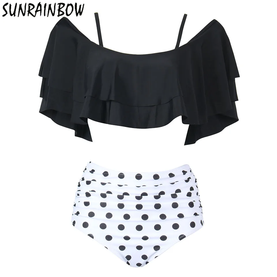 

SUNRAINBOW 2019 High Waist Swimsuit Women Two Piece Bikini Set Plus Size Swimwear Bandage Bathing Suit Beach WearNew Bikinis