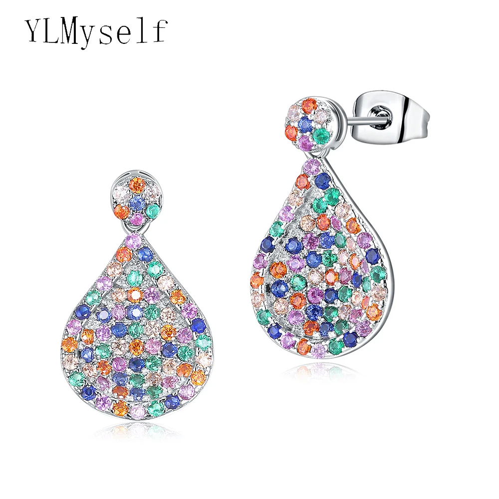 

New Fashion Candy cute Earrings Multi color Cubic Zirconia crystal stones jewellery statement Water drop Earring jewelry