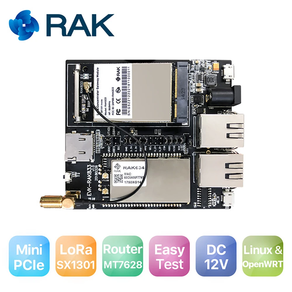 

Mini PCIe LoRa Gateway SX1301 Concentrator Module Router RAK634 MT7628 Wireless AP Module RAK833 EVB Kit, Support SPI&USB Q141