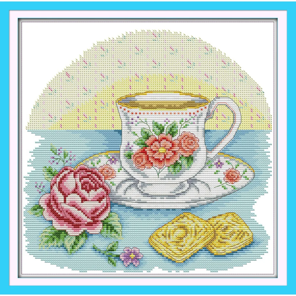 NKF Afternoon Tea Time Handcraft Needlepoint Kit Counted Stamped Canvas