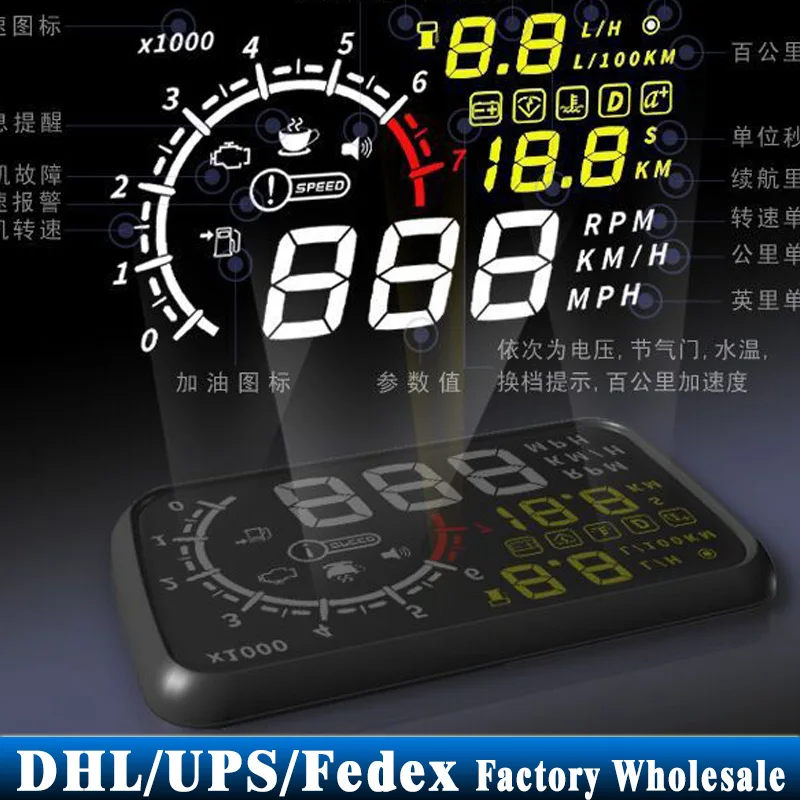 Оптовый магазин детской одежды 20 шт. 5," HUD на лобовое стекло Дисплей OBD Ii Obd2 автомобильный комплект Автомобильный стильный монитор превышение скорости Предупреждение км/ч