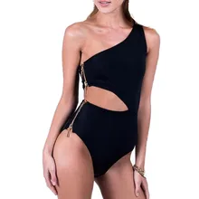 Сексуальный Бандаж Цельный купальник черное плечо сплошной молния бикини подкладка пуш-ап купальники, пляжная одежда высокие бикини наборы# XTN