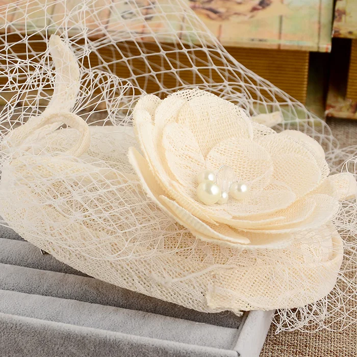RNXRBB Vintage Wedding Bridal Hair Accessories Flower Tulle Veil Headpiece Head Veil Mini Wedding Bride Hat Women Veil Mesh Headwear Hat Bowler Hats
