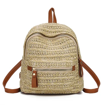 

Women Bucket String Beach Bags Summer Knitting Straw Bag Female Handle Bag Tote Backpack