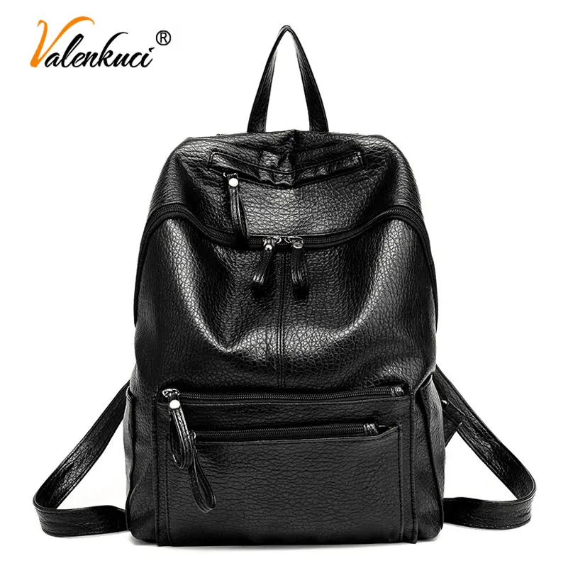 

new fashion women leather backpacks for teenage girls school travel bags black vintage women's backpack mochilas mujer BD-208