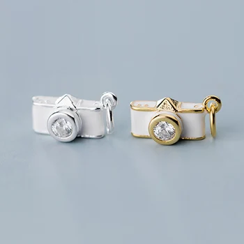 

925 Sterling Silver Paint Handcraft Camera Dangle Charms AAA Zircon Paved Gold Ornament Pendants DIY S925 Silver Jewelry Making