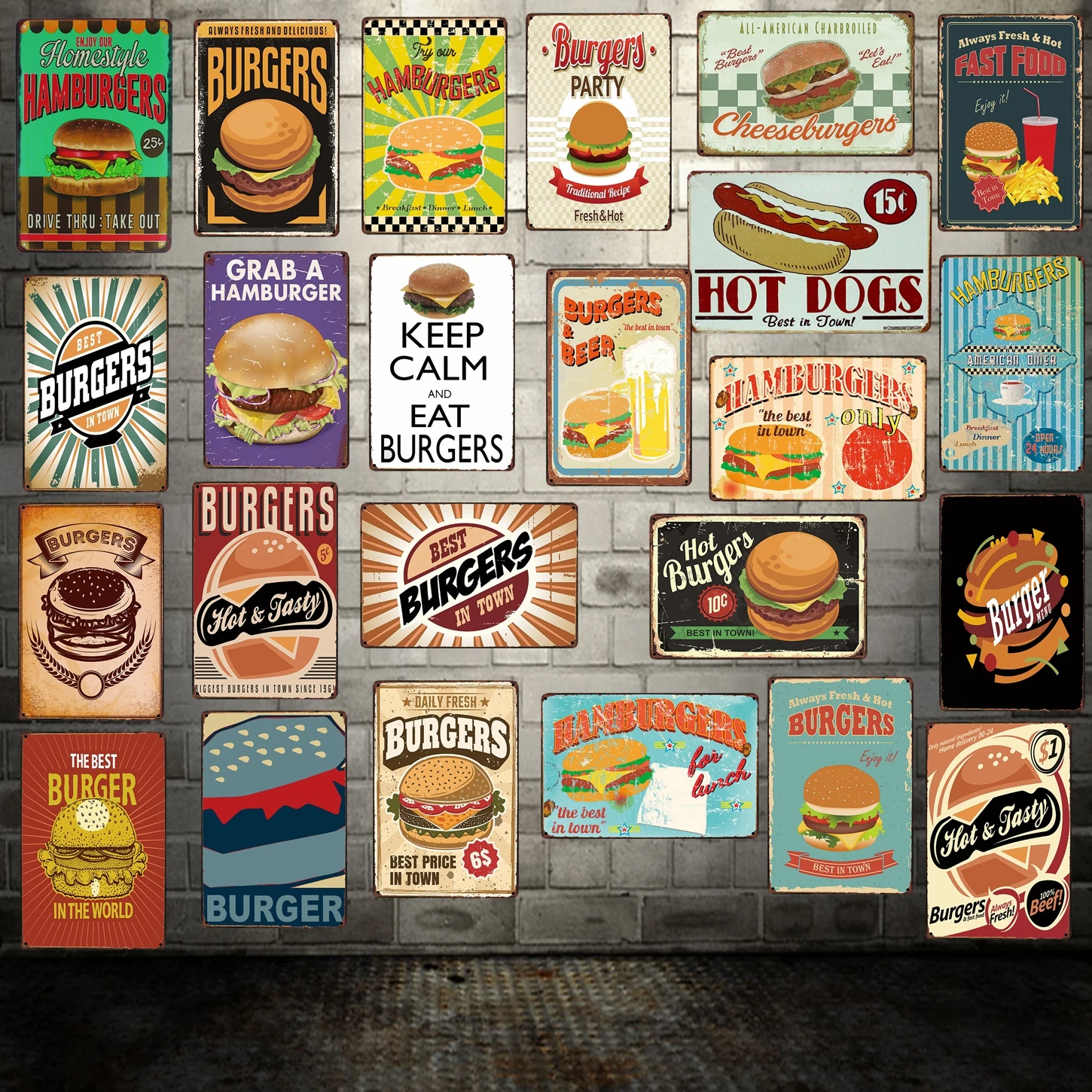 [ Mike86 ] Hamburgers Collection Metal Poster Decor Retro Wall Plaque Painting Craft Tin Sign FG-227 | Дом и сад