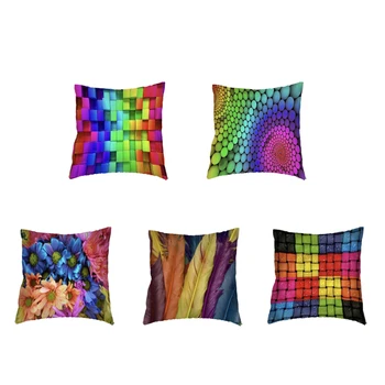 

Rainbow Color Pattern Polyester Peach Skin Cushion Cover Pentacle Umbrella Feather Print Car Home Bedroom Decoration Pillowcase