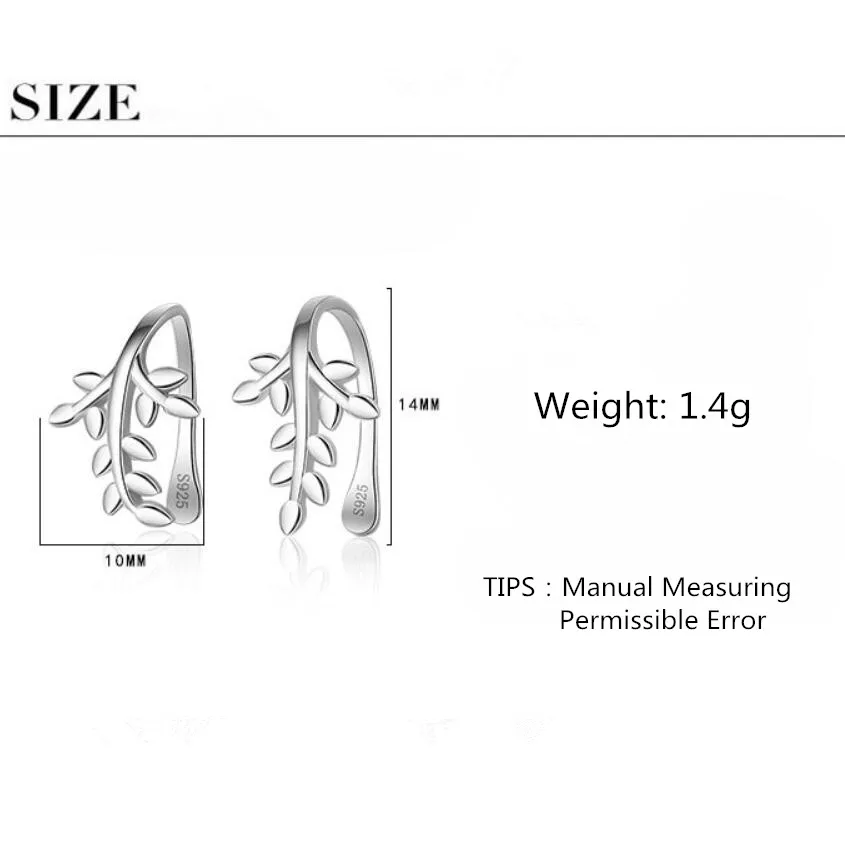 Сладкий клипса на ухо в виде листьев серьги для женщин тренд Творческий 925 стерлингового серебра Вечерние подарки Ювелирные изделия oorbellen pendientes SAE325