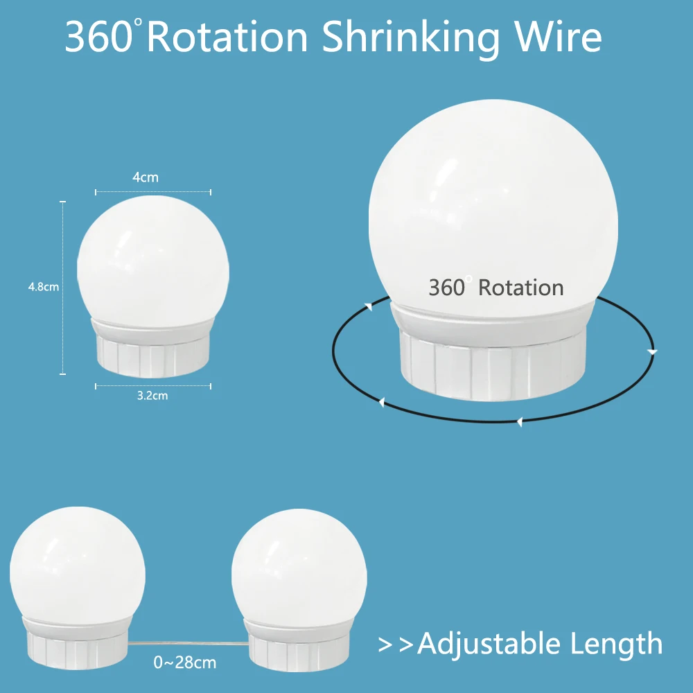  Hollywood Style Vanity Mirror Light Bulbs Kit USB Charging Table Desktop Cosmetic Light Dimmable Ad
