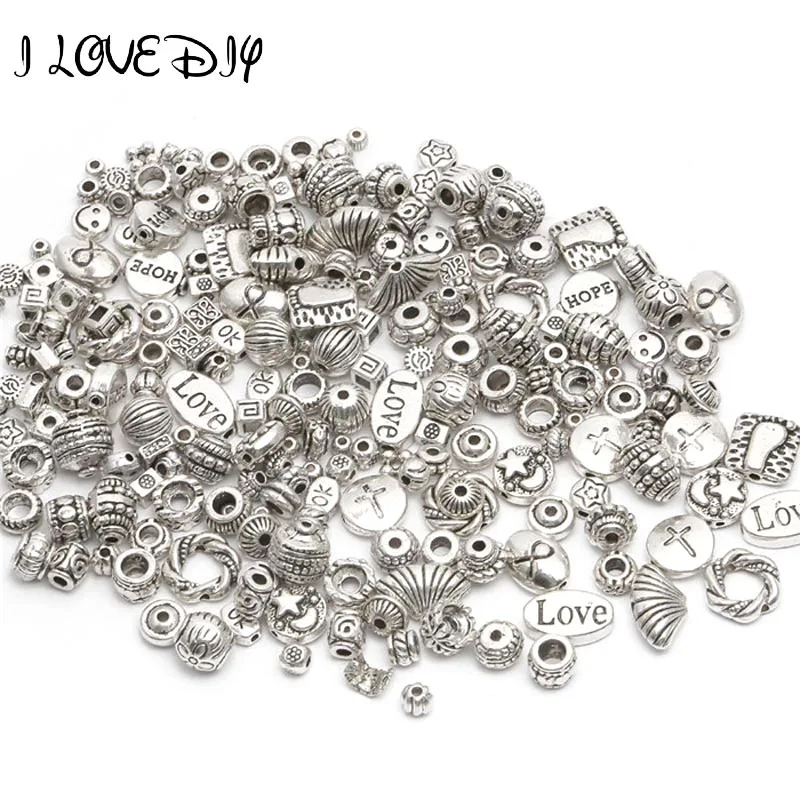 

Mixed Size Big Hole Loose Beads For Jewelry Making Tibetan Silver Color DIY Bracelet Needlework Charm Wholesale Supplier