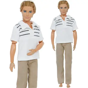 

Handmade Summer Men Outfit Daily Casual Wear Striped T-shirt Trousers Accessories Clothes For Barbie Ken Doll Baby Toys