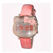 LED Montres de Haute Qualité Montres Véritable de Femmes En Cuir Plein de Diamants Filles Montre De Luxe Robe reloj mujer robe dames montre