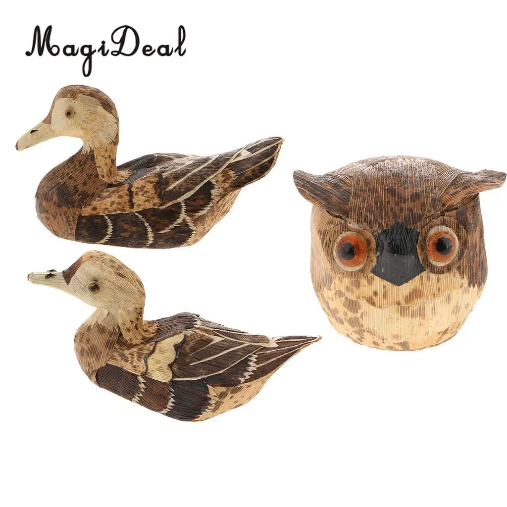 Rustic Bamboo Crafts Duck Owls Animal Figurine Ornament Furnishing Articles