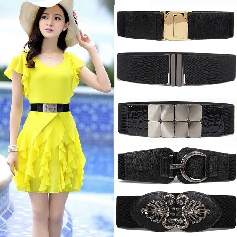 

Women Waist Wide Trainer Black Bandage Elastic Corset Belt All Match Solid Waistbands HOT Riem Ladies Cummerbund Waistband Gifts