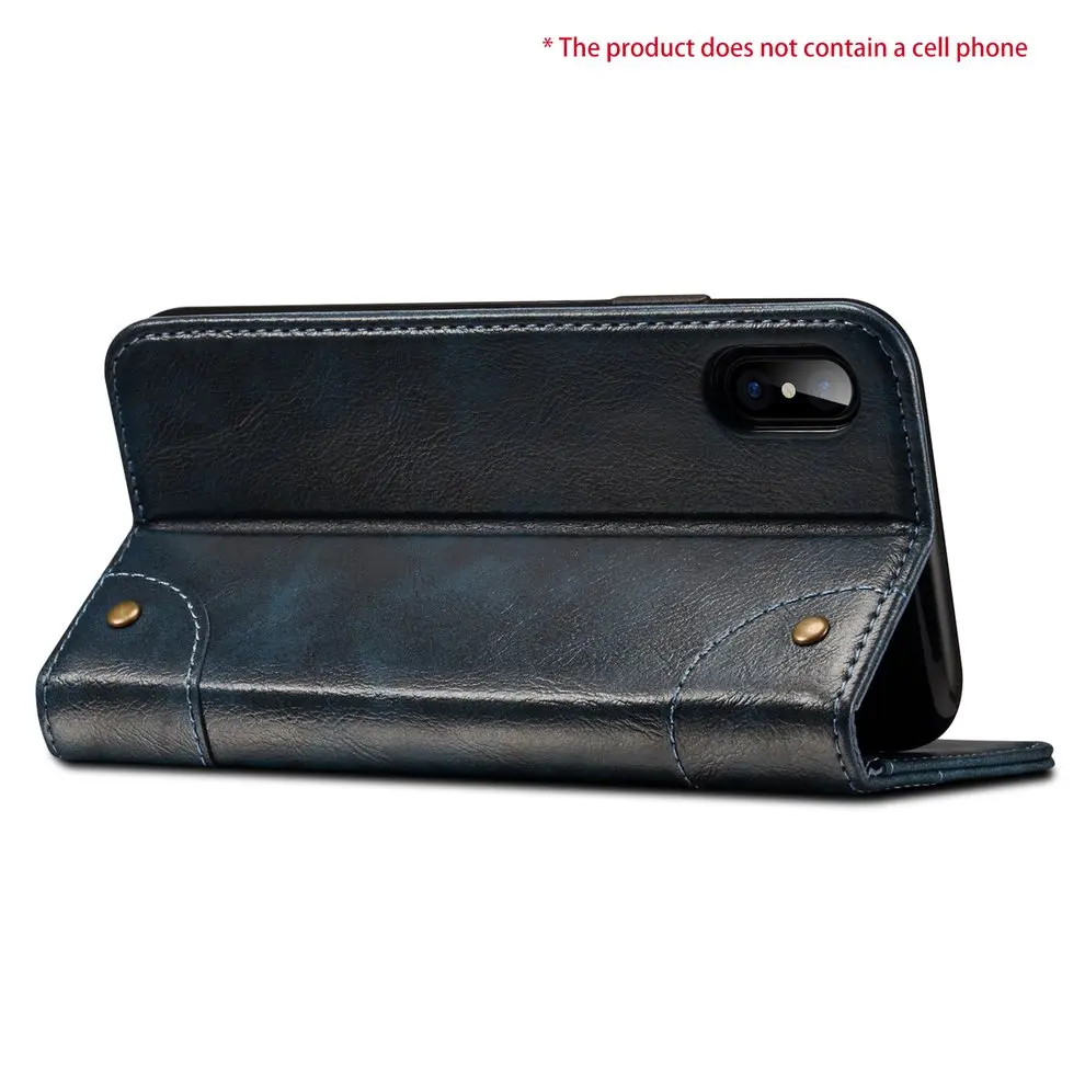 

8 Pcs Blue Simple Style Phone Case Wear Resistant Leather Protective Cover With Stand and Card Slots Organizer For iPhone X