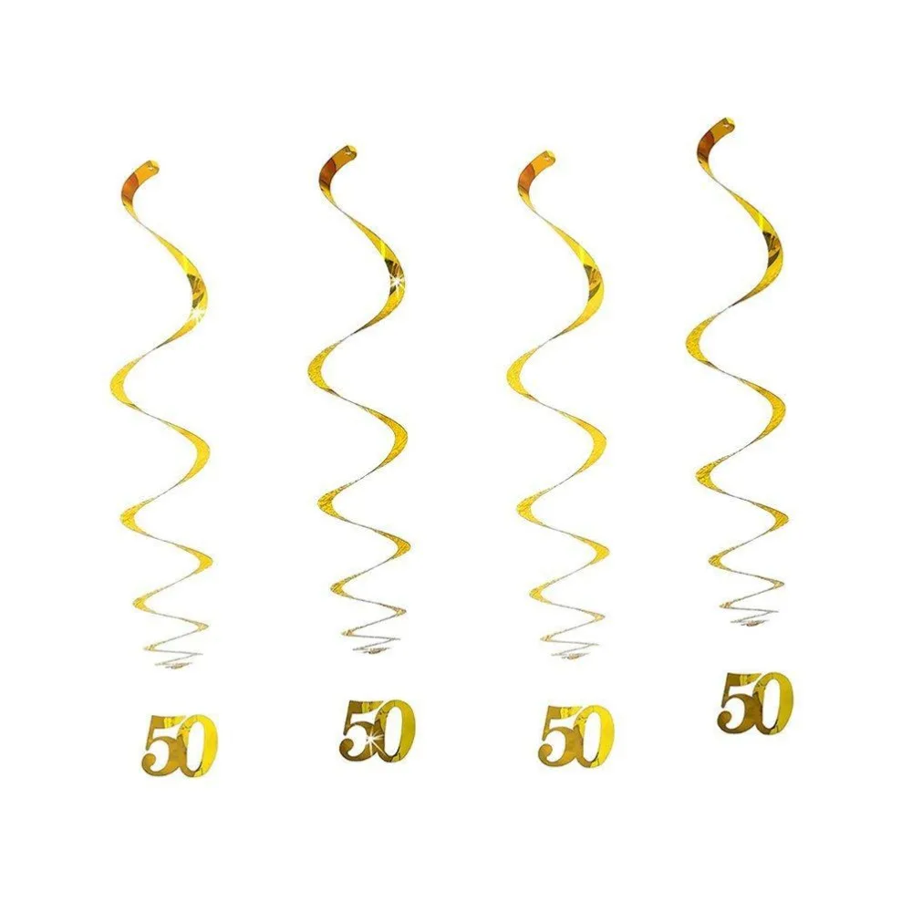 

12pcs/set Gold Silver 30 40 50 60th Happy Birthday PVC Swirl Spiral Hanging Ornament Garland Anniversary Party Decoration Adult