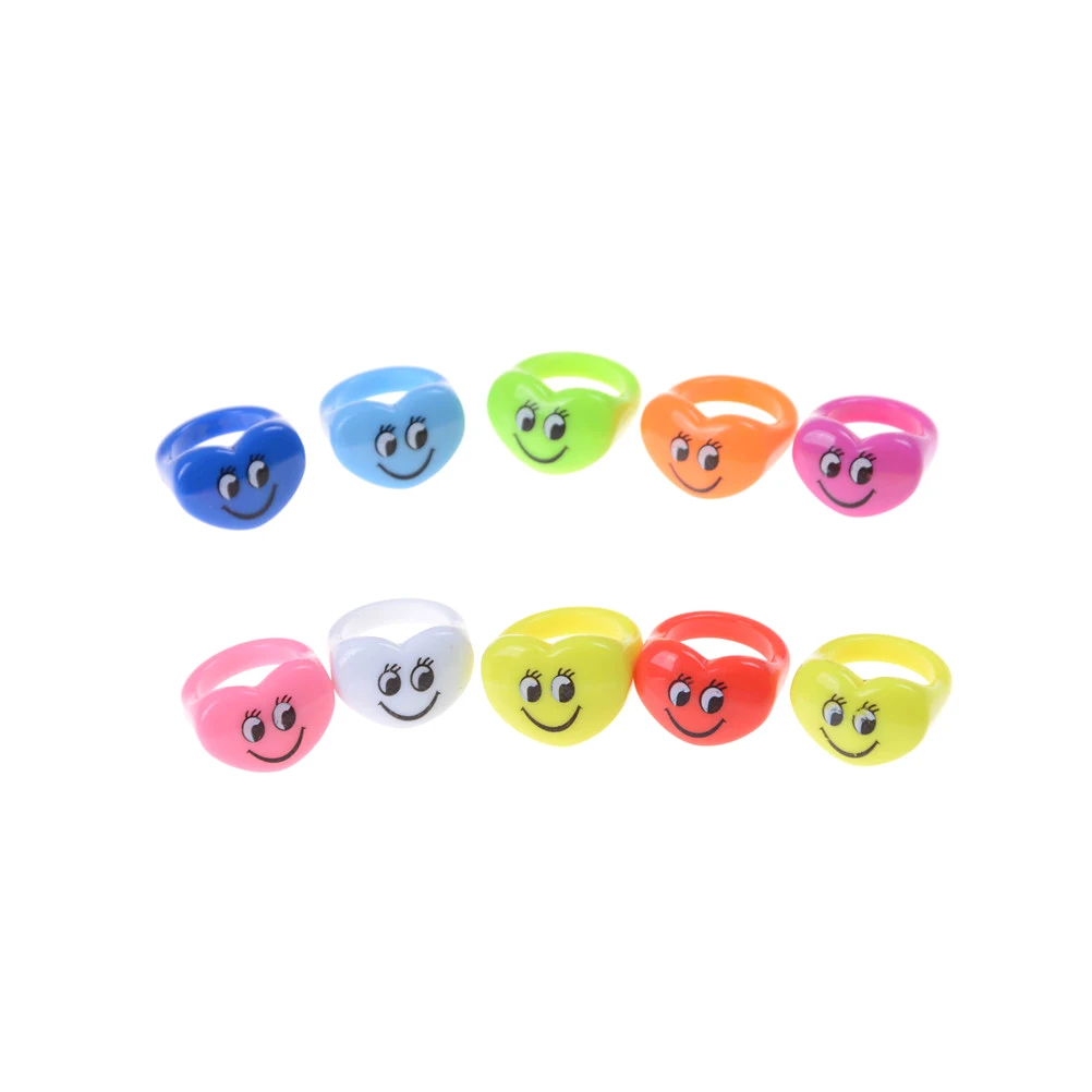New New Hot 10pcs/lot Expression smiling Face Rings For Children Cute Acrylic Random Styles Round Kids Ring Baby Jewelry