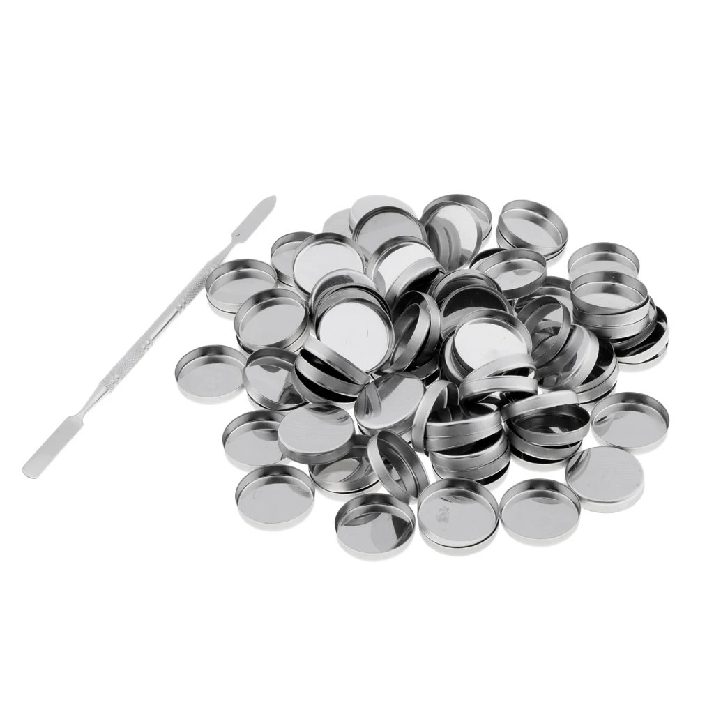 Palette Deep Round Empty Metal Pans With Stick Quantity Of 100 (26mm Diameter) DIY press eyeshadows/blush