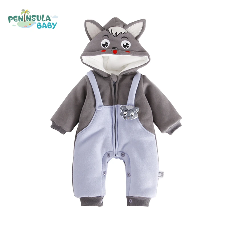 

Newborn Baby Jumpsuit Warm Winter Boys And Girls Toddler Rompers Cartoon Animal Wolf Long Sleeves Overalls Cotton Kids Clothes