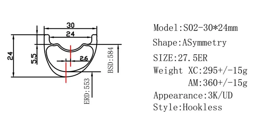 Excellent 295g 650B 29er MTB 30mm asymmetric carbon rim clincher tubeless 24mm deep UD 3K 12K matte glossy 24H 28H 32H 29er mountain wheel 0