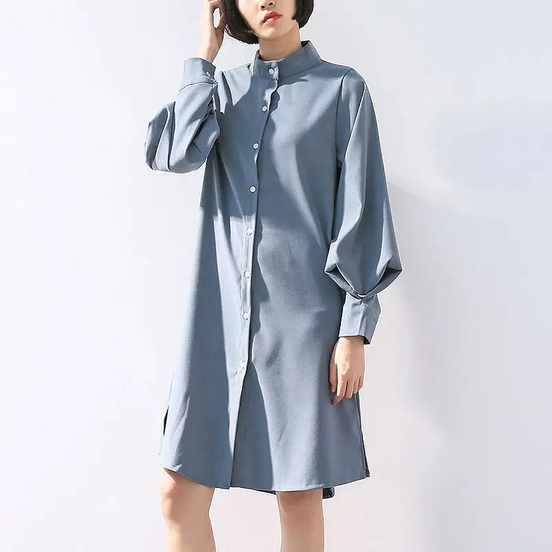 

Spring Stand Collar White Blouse Women Long Shirts Lantern Sleeve Chiffon Shirt Women Plus Size Womens Tops and Blouses RE2245