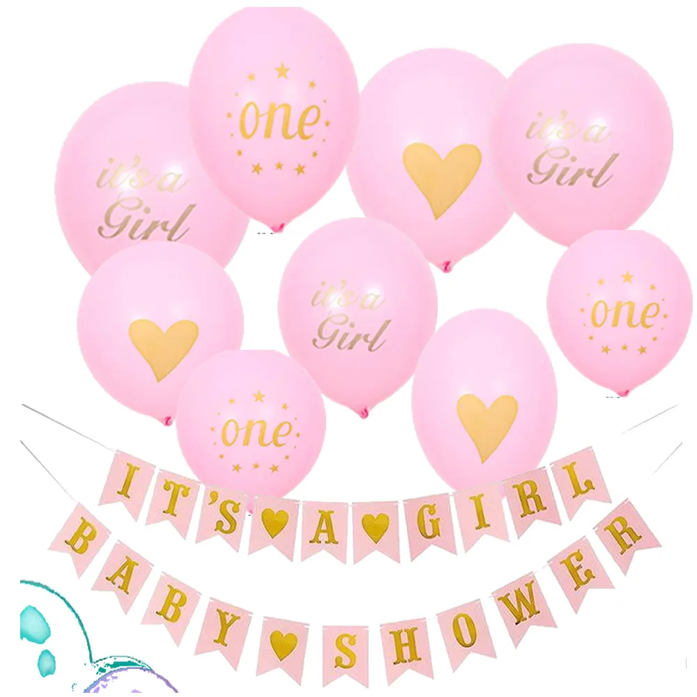 Детские воздушные шары на день рождения для новорожденных, баннеры для мальчиков и девочек на первый день рождения, голубые и розовые вечерние украшения для младенцев - Цвет: 1set its girl