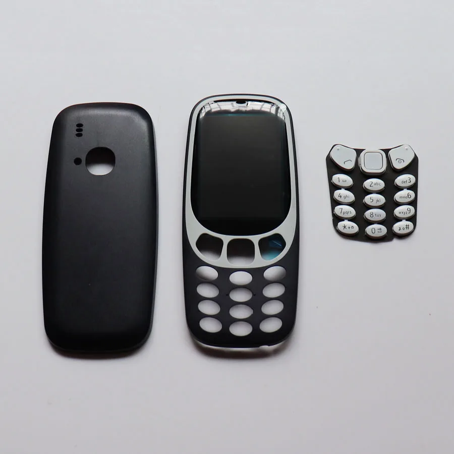 Полный комплект для Nokia 3310 Корпус Передняя средняя рамка с сенсорной панелью из стекла+ Крышка батарейного отсека чехол+ клавиатура версия - Цвет: Черный