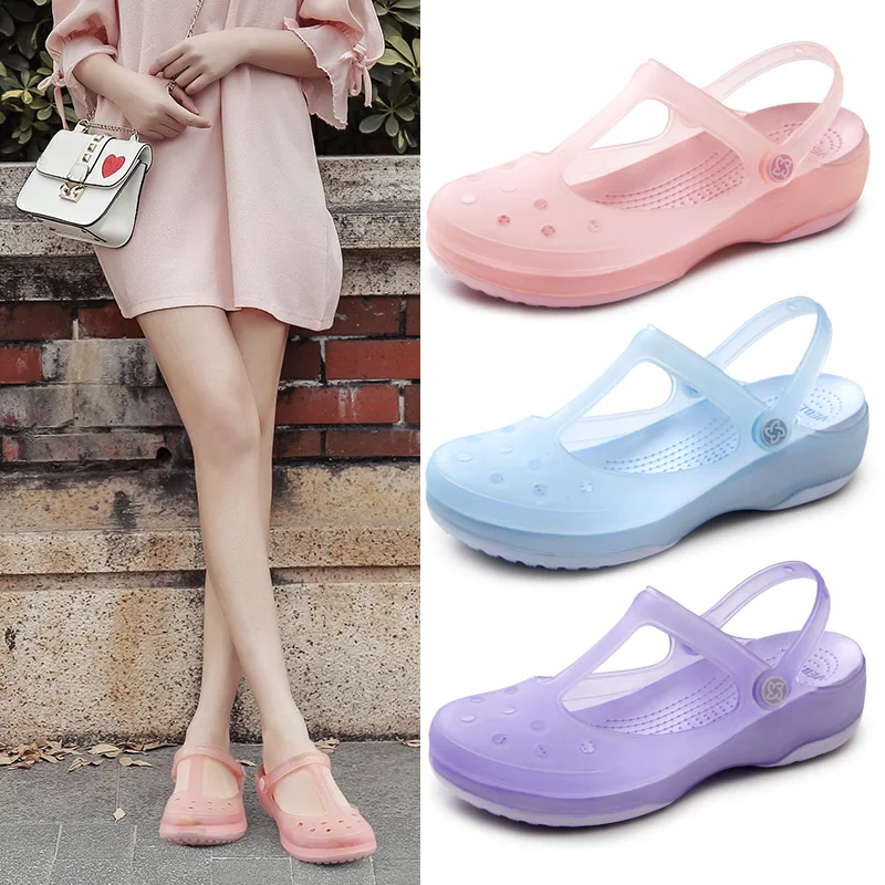 Women Sandals Shoes Rianbow Summer Sandals Female Flat Shoe Casual Ladies Slip On Woman Candy Color Peep Toe Beach Shoes Croc