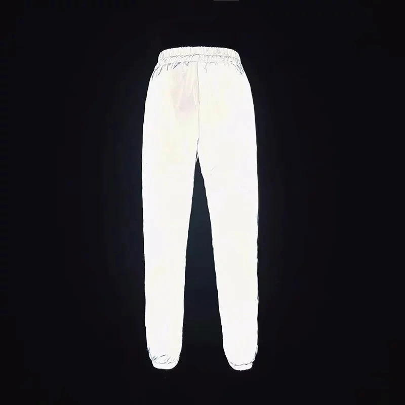 Moda! Pantalones reflectantes de tela para mujer, Pantalón elástico con  bolsillos laterales, cintura elástica - AliExpress Ropa de mujer