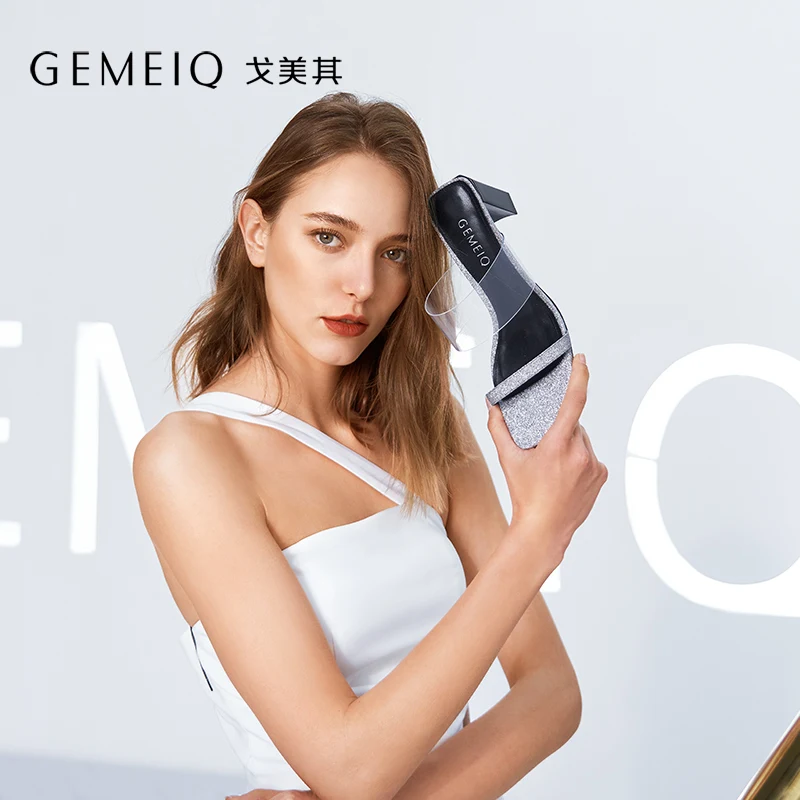 

GEMEIQ 2019 PU+PVC Jelly Slippers Open Toe High Heels Women Cool slippers Korean Style shoes