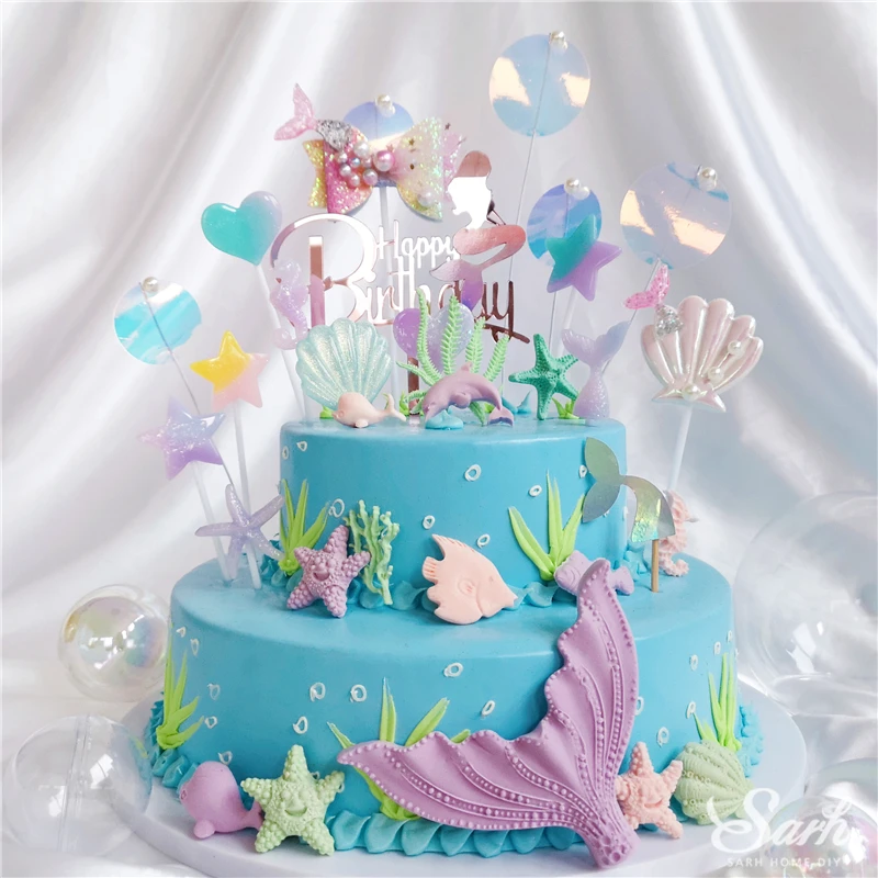 Figurine Decor Gateau Sirene Joyeux Anniversaire Coquille Brillante Decoration En Queue De Poisson En Coquillage Type 1pc Ykl006m Cdiscount Maison