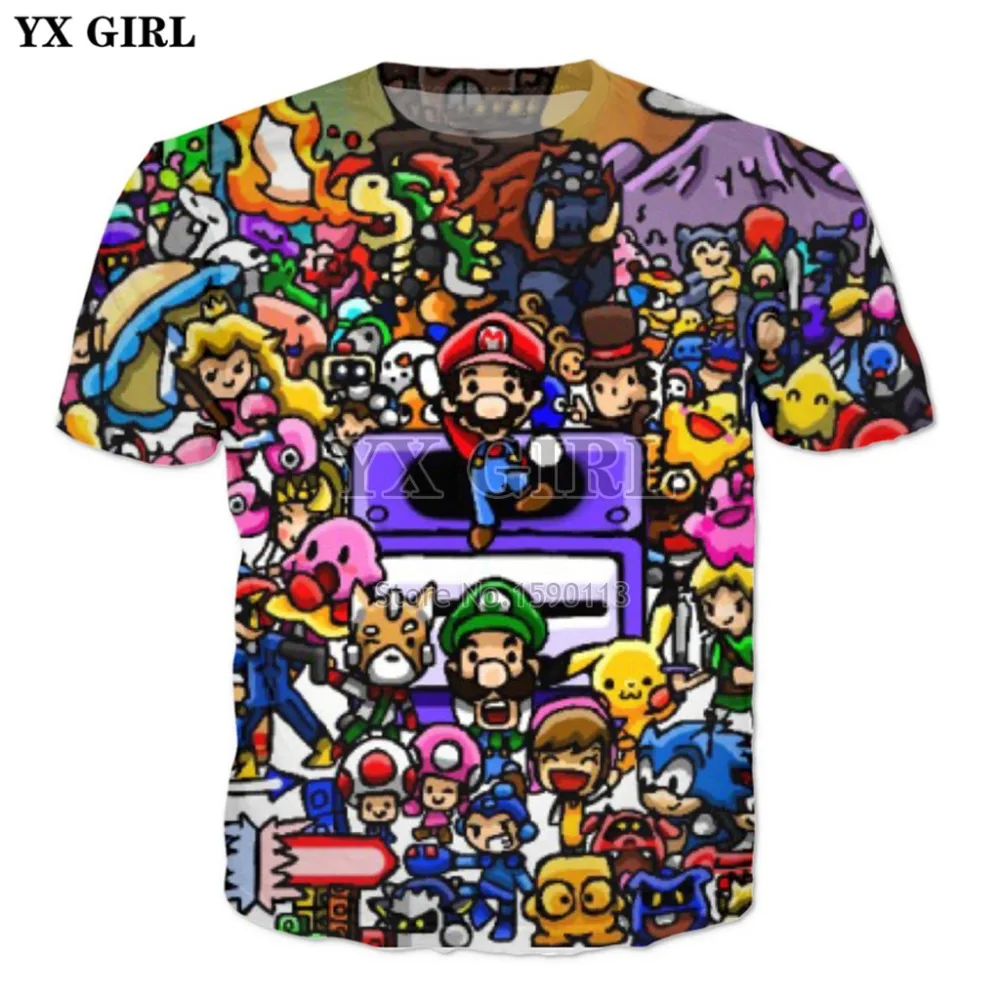 

YX GIRL Drop shipping 2018 summer Fashion 3D T-shirt Men/Women Cool t shirt Cartoon Super Mario Printed T shirts TX-304