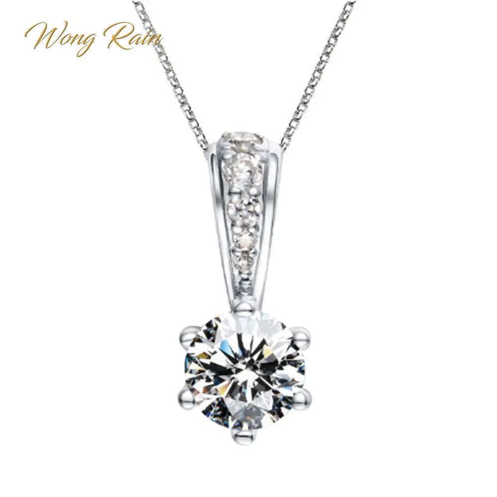 

Wong Rain 100% 925 Sterling Silver 8 MM Round AAA Natural White Zircon Gemstone Engagement Wedding Pendant for Women Wholesale