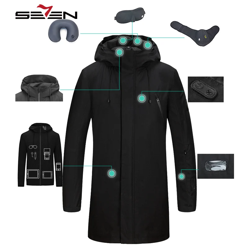 Seven7 брендовая модная длинная дорожная куртка мужская умная куртка внутренняя парка планшет карманы полоса подушка маска для глаз Встроенная перчатка