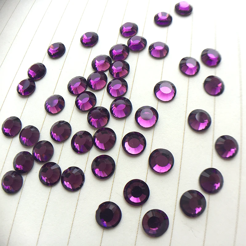 

Crystal Deep purple 1440pcs Flat hot drilling DIY Hot Fix Rhinestone Glass Strass Hotfix Rhinestones for clothes bags accessarie