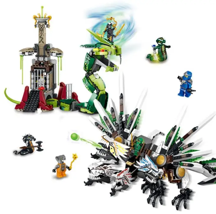

911pcs Ninjago Epic Ultra Dragon Battle Great Devourer Snake Prison Model Building Blocks Toys Bricks Legoings