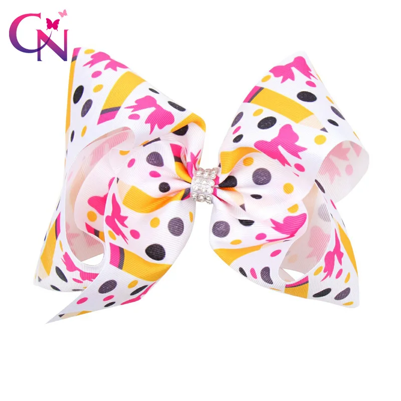 

CN 7" BACK TO SCHOOL Hair Bows With Clip For Girls Large Pencil Print Ribbon Rhinestone Hair Clips Children Hair Accessories
