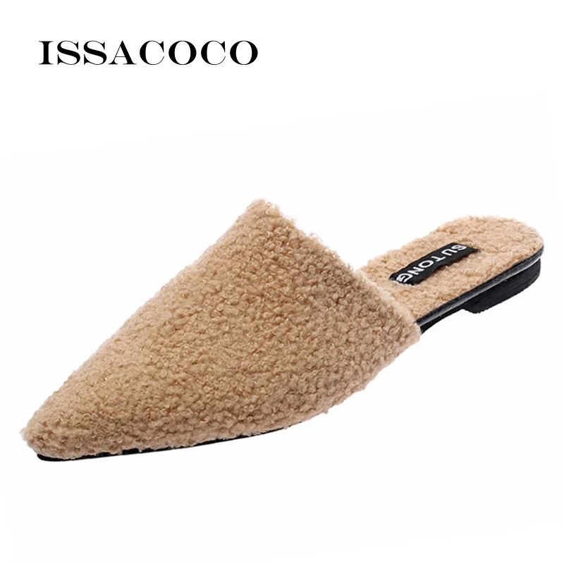 

ISSACOCO Home Slippers Women Flats Shoes Woman Loafers Summer Solid Color Pointed Toe Footwear Mules Woman Shoes Ladies Shoes