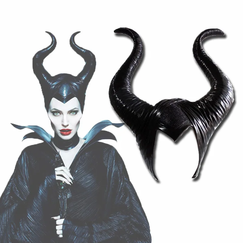 

Halloween Cosplay Maleficent Witch Horns Hat Headwear Mask Headgear Helmet Party Black Queen adult women halloween party costume