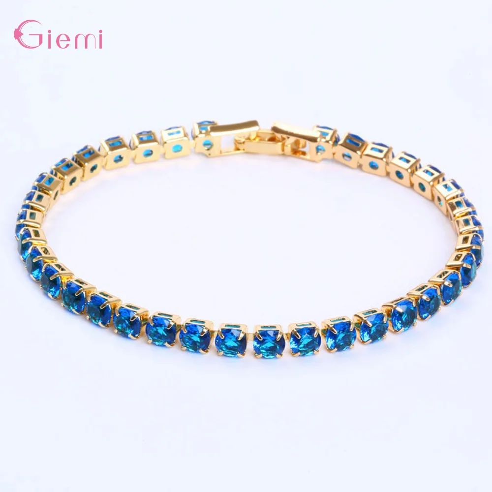 New Fashion Adjustable Tennis Bracelets For Women Shiny Crystal Silver Color Chain Bangle and Bracelet Jewelry Gift - Metal Color: 17cm