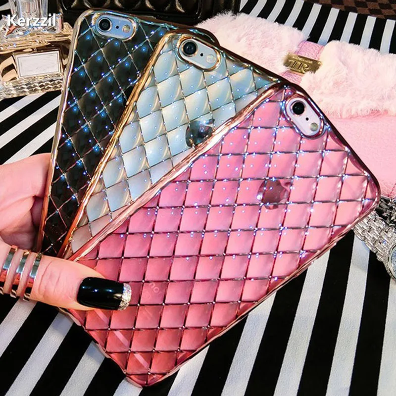 

Kerzzil Grid Diamond Pattern Crystal Metal Flash Case For iPhone 7 6 S 8 Plus 5s SE Soft Silicone Cover For iPhone 6 7 6S 8 Capa