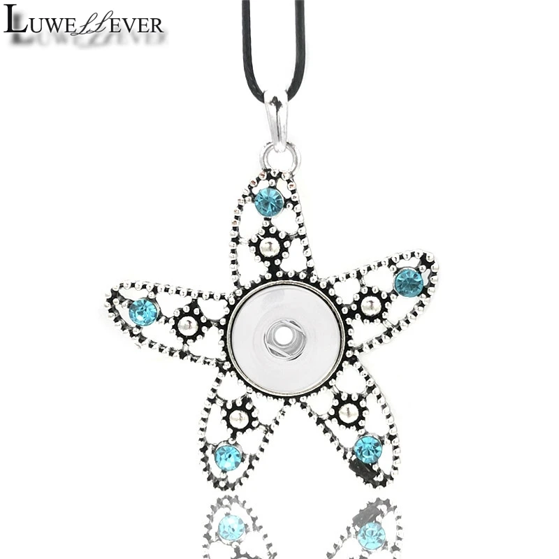 

Hot Metal Fashion Interchangeable Starfish Crystal Ginger Necklace 233 Fit 18mm Snap Button Pendant Charm Jewelry For Women Gift