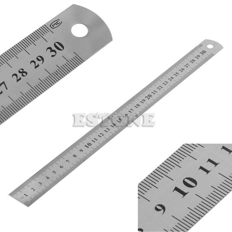 15/30cm*Stainless Steel Pocket Pouch Metric Metal Ruler Measurement Double-Sided 